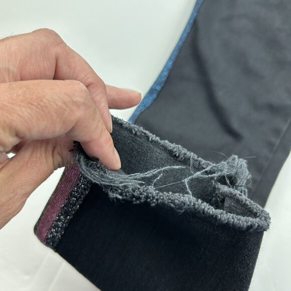 Mother High Waisted Looker Ankle Fray Black Guilty Glitter Racer Stripe Jeans 26 - Picture 5 of 16